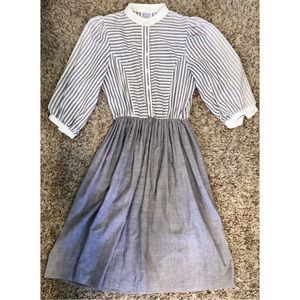 Murray M Petites Size S Gray Striped Puff Sleeve Button Up Cottage Core Dress